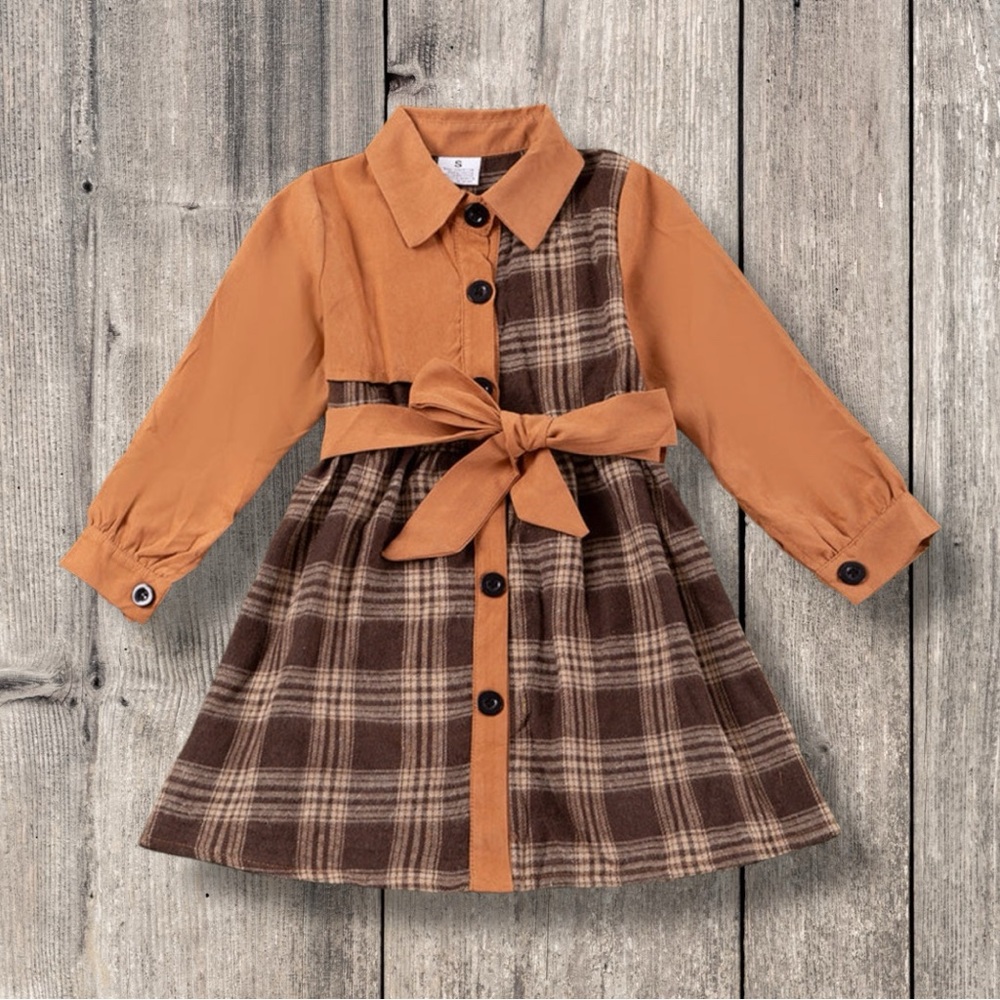 Girl Boutique Brown Plaid Tie Dress